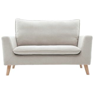 Canapé Scandinave 2 Places En Tissu Effet Velours Beige Naturel Et Bois Clair Jonas