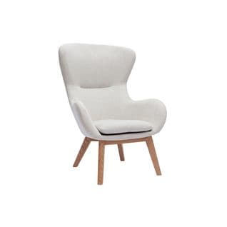 Fauteuil Scandinave En Tissu Effet Velours Texturé Beige Et Bois Clair Eskua