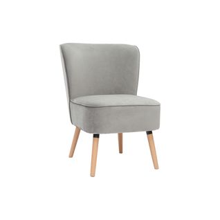 Fauteuil En Tissu Velours Gris Clair Et Bois Clair Kahlo