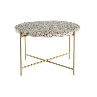 Table Basse Ronde Design En Terrazzo Et Métal Doré D55 Cm Mezzo