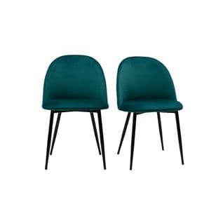 Chaises Design En Tissu Velours Bleu Pétrole Et Métal Noir (lot De 2) Jovi