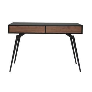 Bureau Avec Rangements 2 Tiroirs Design Noir Mat Et Bois Foncé Noyer L120 Cm Tripoli