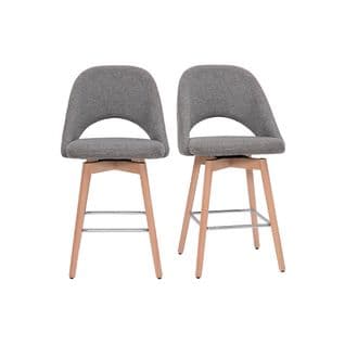 Tabourets De Bar Scandinaves Tissu Effet Velours Texturé Gris Et Hévéa Massif (lot De 2) Cosette