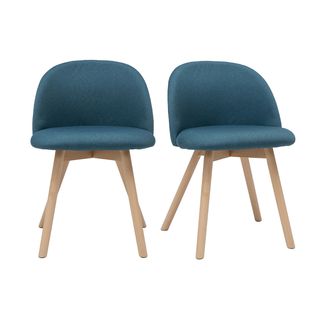 Chaises Scandinaves En Tissu Bleu Canard Et Bois Clair Massif (lot De 2) Celeste