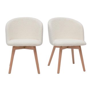 Chaises Scandinaves En Tissu Effet Laine Bouclée Blanc Cassé Et Bois Clair Massif (lot De 2) Vanity