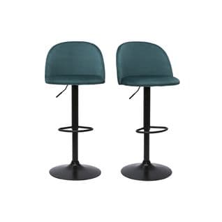 Tabourets De Bar Réglables Velours Bleu Pétrole Et Métal Noir (lot De 2) Celeste