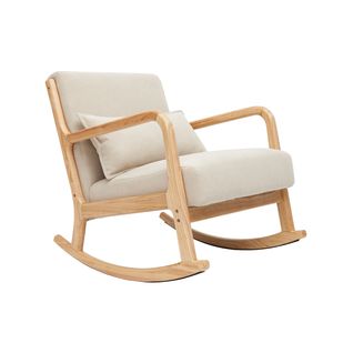 Rocking Chair Scandinave En Tissu Effet Velours Beige Et Bois Clair Massif Derry