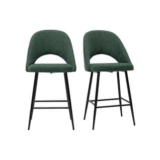 Tabourets De Bar En Tissu Effet Velours Texturé Vert H65 Cm (lot De 2) Cosette