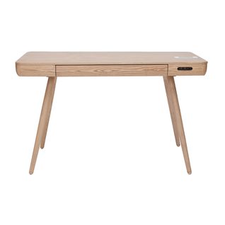 Bureau Connecté Multimédia  Avec Tiroir Bois Clair Massif L120 Cm Clever