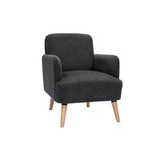 Fauteuil Scandinave En Tissu Effet Velours Texturé Gris Foncé Et Bois Clair Isko