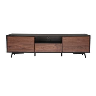 Meuble Tv Bois Foncé Noyer, Noir Mat Et Métal Noir 2 Portes 1 Tiroir L160 Cm Mermoz