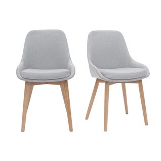 Chaises Scandinaves En Tissu Gris Clair Et Bois Clair Massif (lot De 2) Holo