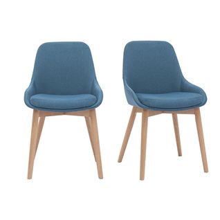 Chaises Scandinaves En Tissu Bleu Canard Et Bois Clair Massif (lot De 2) Holo