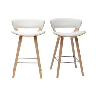 Tabourets De Bar Design Blanc Et Bois Clair H65 Cm (lot De 2) Syrah