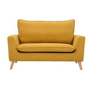 Canapé Scandinave 2 Places En Tissu Effet Velours Jaune Moutarde Et Bois Clair Jonas