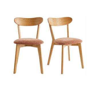 Chaises Vintage En Bois Clair Chêne Et Tissu Effet Velours Terracotta (lot De 2) Dove