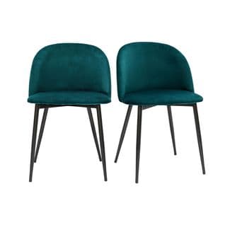 Chaises Design En Tissu Velours Bleu Pétrole Et Métal Noir (lot De 2) Celeste