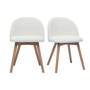 Chaises Scandinaves En Tissu Effet Laine Bouclée Blanc Et Bois Clair Massif (lot De 2) Celeste