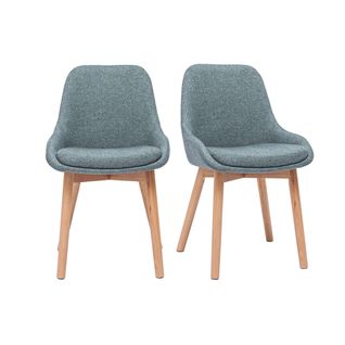 Chaises Scandinaves En Tissu Vert De Gris Et Bois Clair Massif (lot De 2) Holo