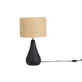 Lampe à Poser Noire En Céramique Mate Et Abat-jour En Raphia H49 Cm Pyrus