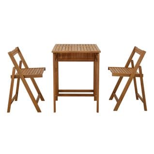 Set De 2 Chaises Pliantes Et 1 Table De Balcon Rabattable Avec Rangement En Bois Massif Prado