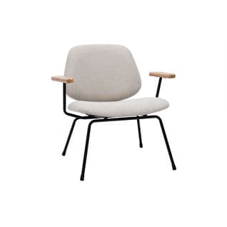 Fauteuil Design En Tissu Effet Velours Beige, Métal Noir Et Bois Clair Barnet