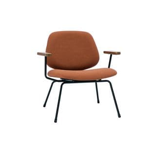 Fauteuil Design En Tissu Effet Laine Bouclée Terre Brûlée, Métal Noir Et Bois Foncé Barnet