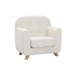 Fauteuil Enfant Scandinave En Tissu Effet Laine Bouclée Blanc Et Bois Clair Norkid