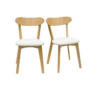 Chaises Vintage En Bois Clair Chêne Et Tissu Effet Laine Bouclée Blanc (lot De 2) Lucia