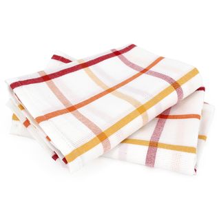 Lot De 2 Torchons De Cuisine Toile 50x70 Cm Squares Lin Orange Coton Et Lin