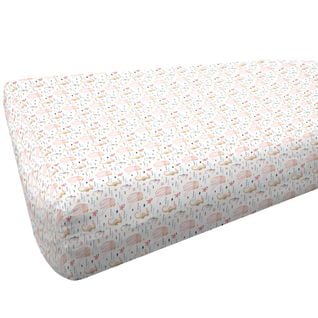 Drap Housse Imprimé 90x190 Cm Coton Issu De L'agriculture Biologique Marinette Rose Bonnet 25 Cm