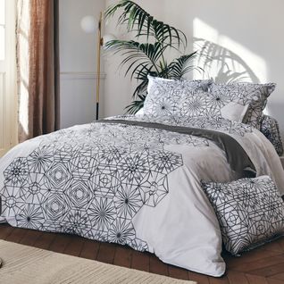 Housse De Couette 240x220 Cm Percale Coton Gabrielle Gris Jais