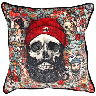 Housse De Coussin 45x45 Cm Tête De Mort Pirate Hipster