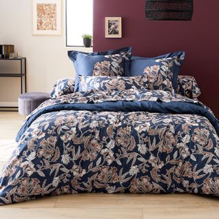 Housse De Couette 140x200 Cm Satin De Coton Botanic Bleu Nuit