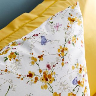 Parure De Lit 200x200 Cm Coton Papillons Jaune Moutarde 3 Pièces