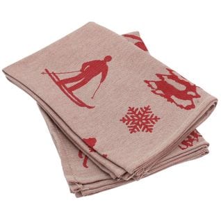 Lot De 2 Torchons De Cuisine Toile 50x70 Cm Coton Ski Rouge