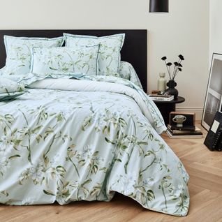 Housse De Couette 200x200 Cm Percale Coton Eléna Vert Nil