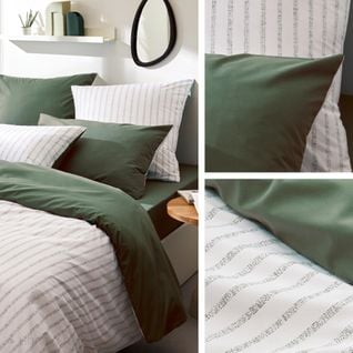 Parure De Lit 300x240 Cm Percale Coton Gaby Vert Kaki 3 Pièces