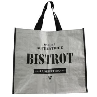 Sac De Shopping Cabas 40x45x20 Cm Siero Gris Et Noir "marché Authentique Bistrot"