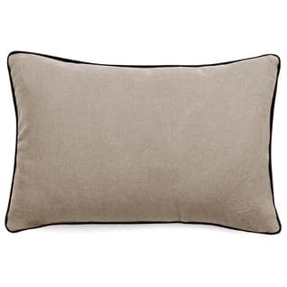 Housse De Coussin Prelude 40x60 Cm Finition Biais Noir Face En Lin Lavé Et Dos En Coton Lavé Beige