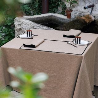 Nappe Coton 160x300 Cm Hono Beige Chanvre Finition Point Bourdon