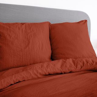 Parure De Lit 260x240 Cm Mila 100% Polyester Micro Lavée Rouge Terracotta 3 Pièces