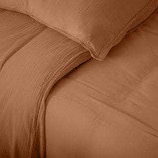 Housse De Couette 240x220 Cm Mousseline De Coton Milos Marron Cognac