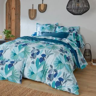 Housse De Couette 140x200 Cm Percale De Coton Moorea Pacific Bleu/vert