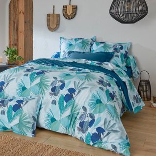 Housse De Couette 240x220 Cm Percale De Coton Moorea Pacific Bleu/vert