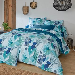 Housse De Couette 260x240 Cm Percale De Coton Moorea Pacific Bleu/vert