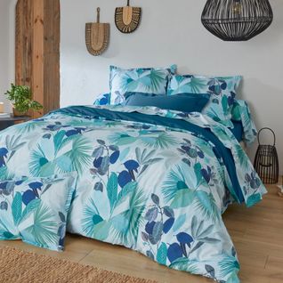 Housse De Couette 280x240 Cm Percale De Coton Moorea Pacific Bleu/vert