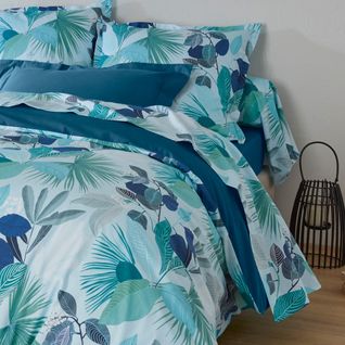 Drap Plat 180x290 Cm Percale De Coton Moorea Pacific Bleu/vert