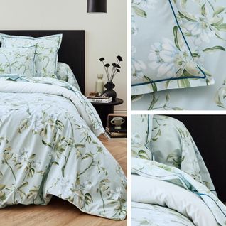 Parure De Lit 240x220 Cm 50x70 Cm Percale Coton Eléna Vert Nil 3 Pièces