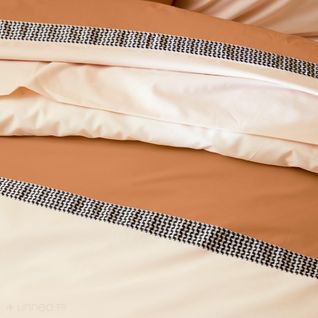 Parure De Lit 280x240 Cm 65x65 Cm Percale Coton Macassar Cognac 3 Pièces